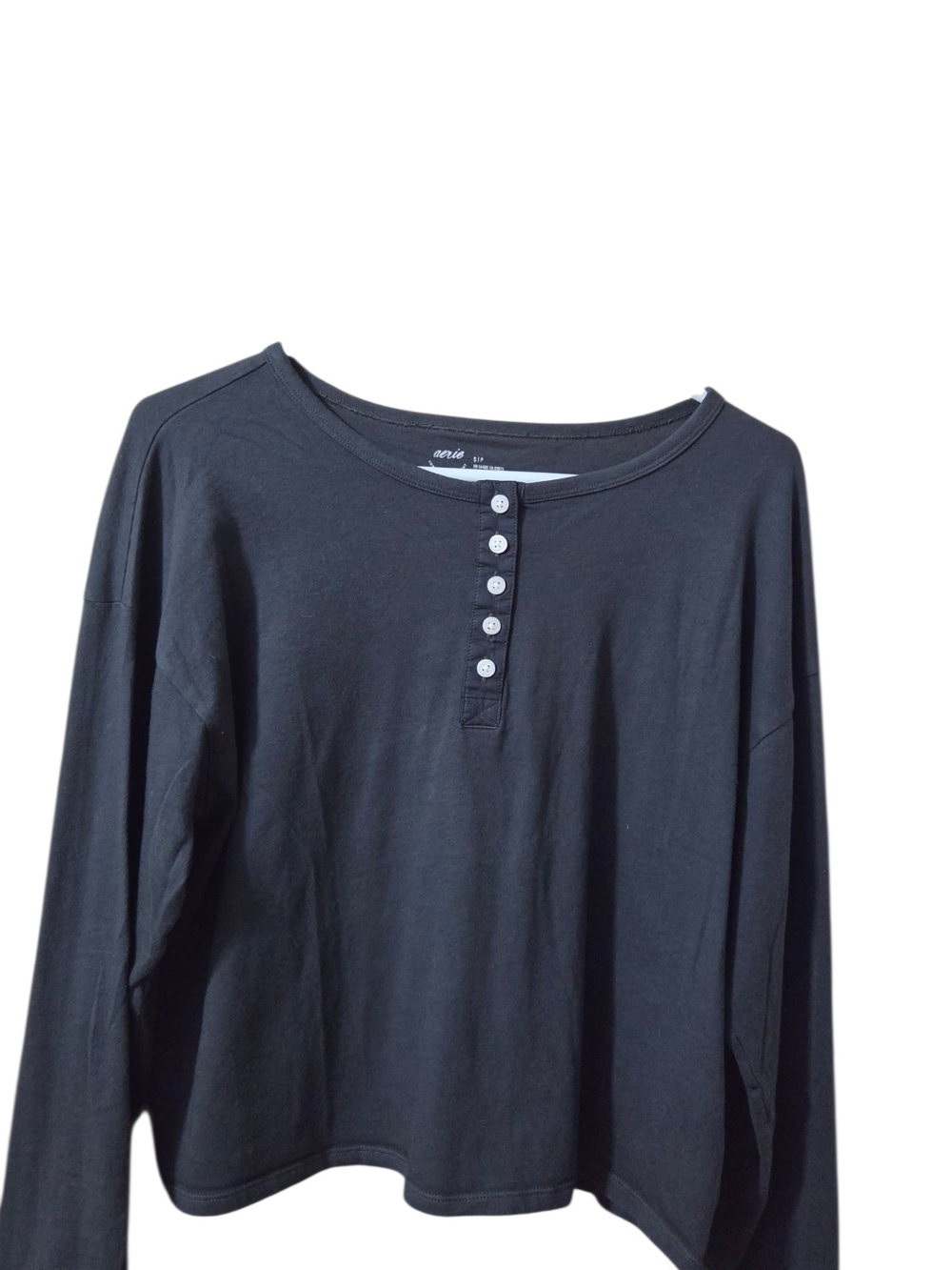 Aerie Gray Long-Sleeve Henley Top
